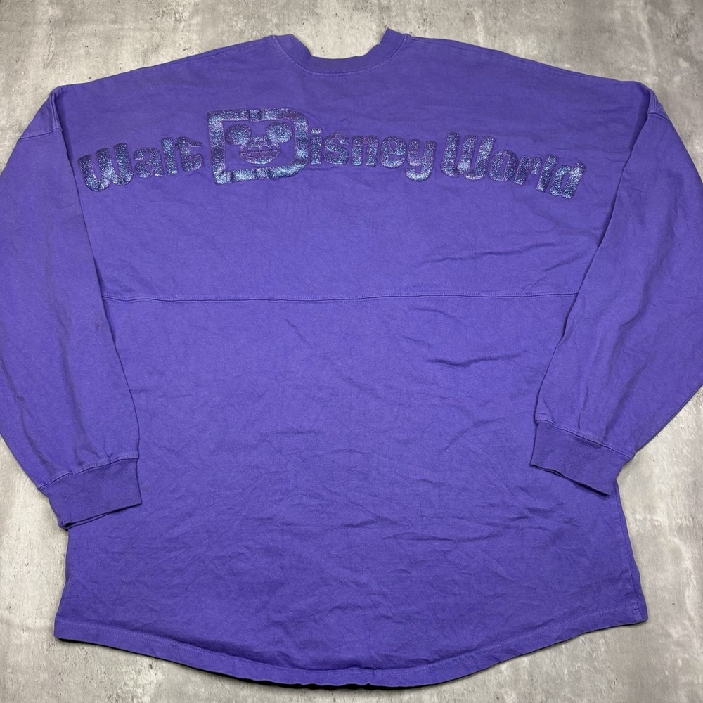 Walt Disney World Spirit Jersey Large Minimalist Mickey Glitter Spellout Purple
